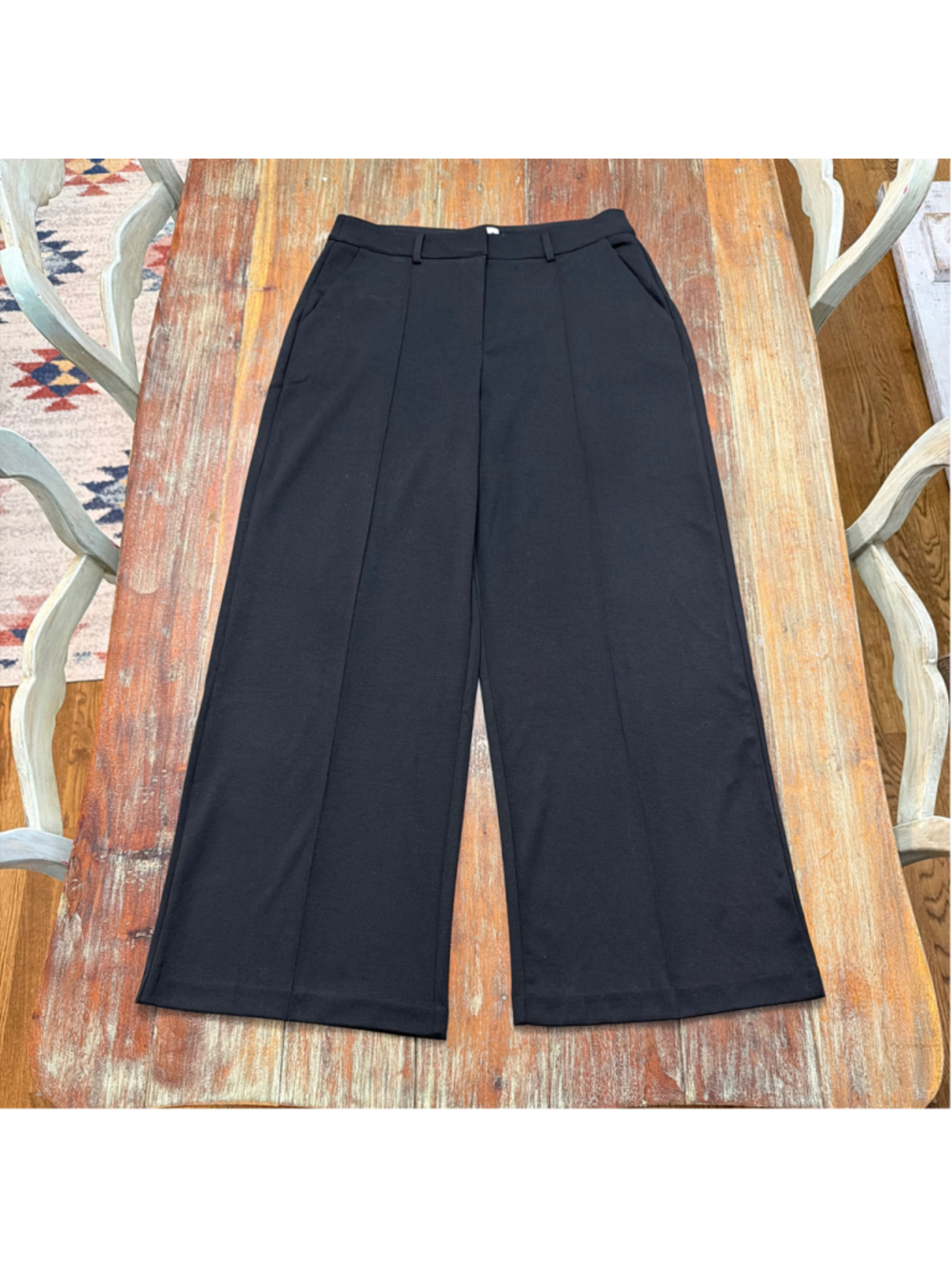 ICHI Ihkate Sus Office Wide Leg Pants Black Trousers Pin Tuck Size Large L